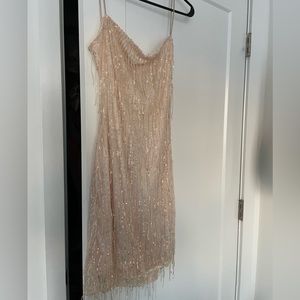 Rose gold party dress to mid-thigh, size small
